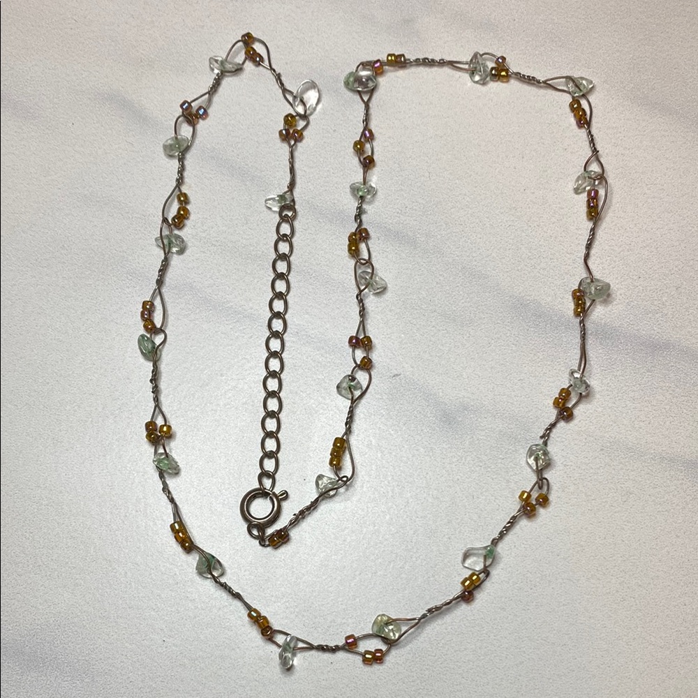 18" Gold, Blue‎ & Silver Beaded Necklace 925